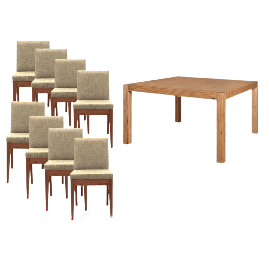 COMBO GENUD MESA CUADRADA +8 SILLAS ROBLE-CONSULTAR PRECIO